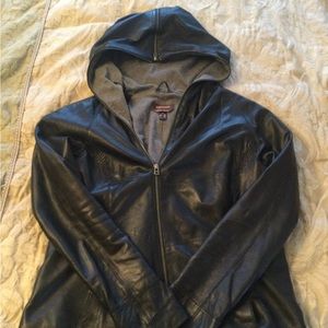 Women’s size large black genuine leather coat